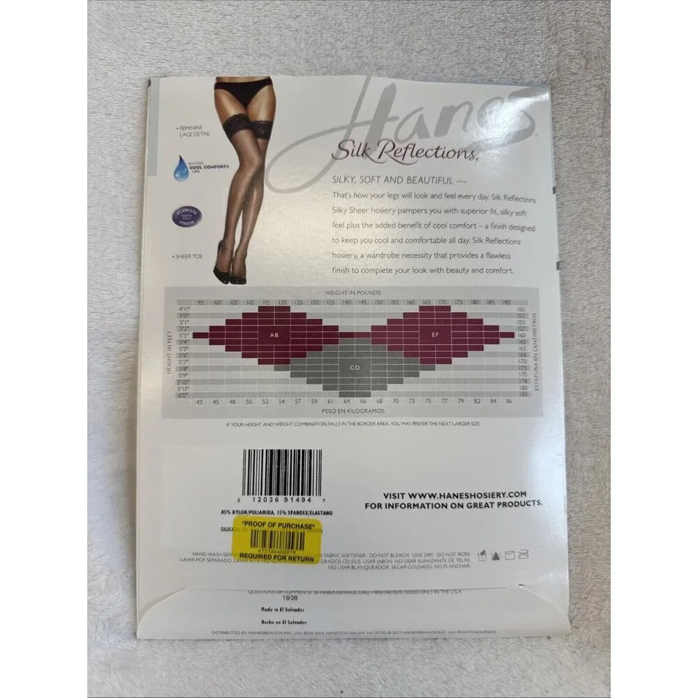 Hanes Silk Reflections Lace Top‎ Thigh Highs Sheer Toe Size EF Barely Black